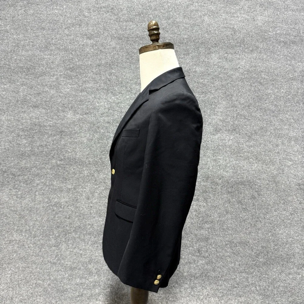 Nautica Mens Black Blazer Sport Coat Gold Button Striped Lining Classic Jacket